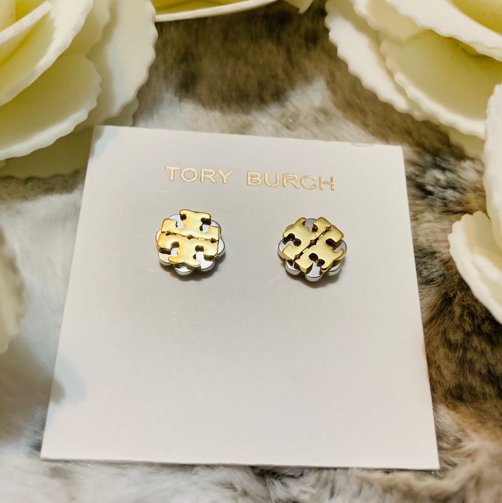 Tory Burch T Logo Flower Studs 2 Tone